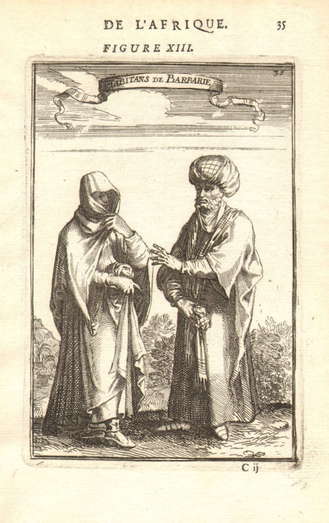 NORTH AFRICA COSTUME. Arab/Berber man & woman in 17C dress. Barbary. MALLET 1683